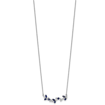 14K Weißgold Saphir und Echt Diamant 18 Zoll. Blumen Stab Halskette
