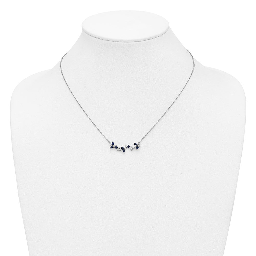 14K Weißgold Saphir und Echt Diamant 18 Zoll. Blumen Stab Halskette
