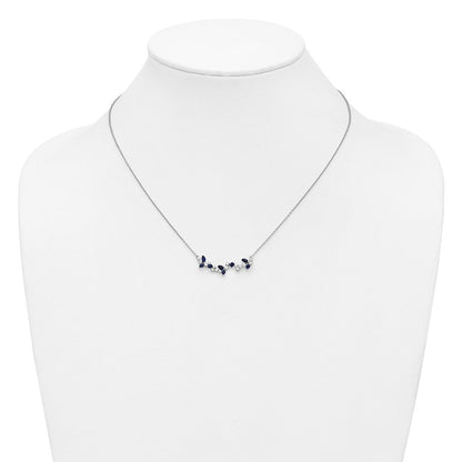 14K Weißgold Saphir und Echt Diamant 18 Zoll. Blumen Stab Halskette