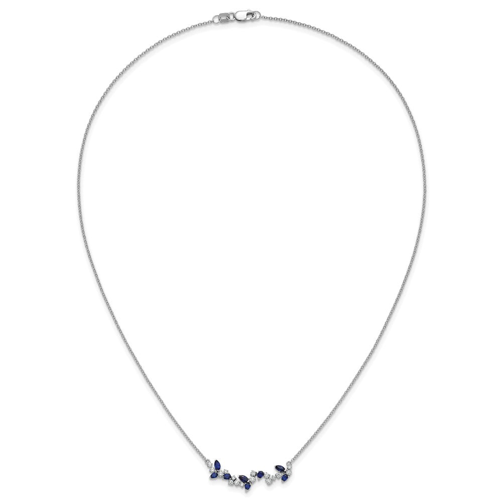 14K Weißgold Saphir und Echt Diamant 18 Zoll. Blumen Stab Halskette