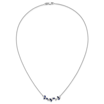 14K Weißgold Saphir und Echt Diamant 18 Zoll. Blumen Stab Halskette