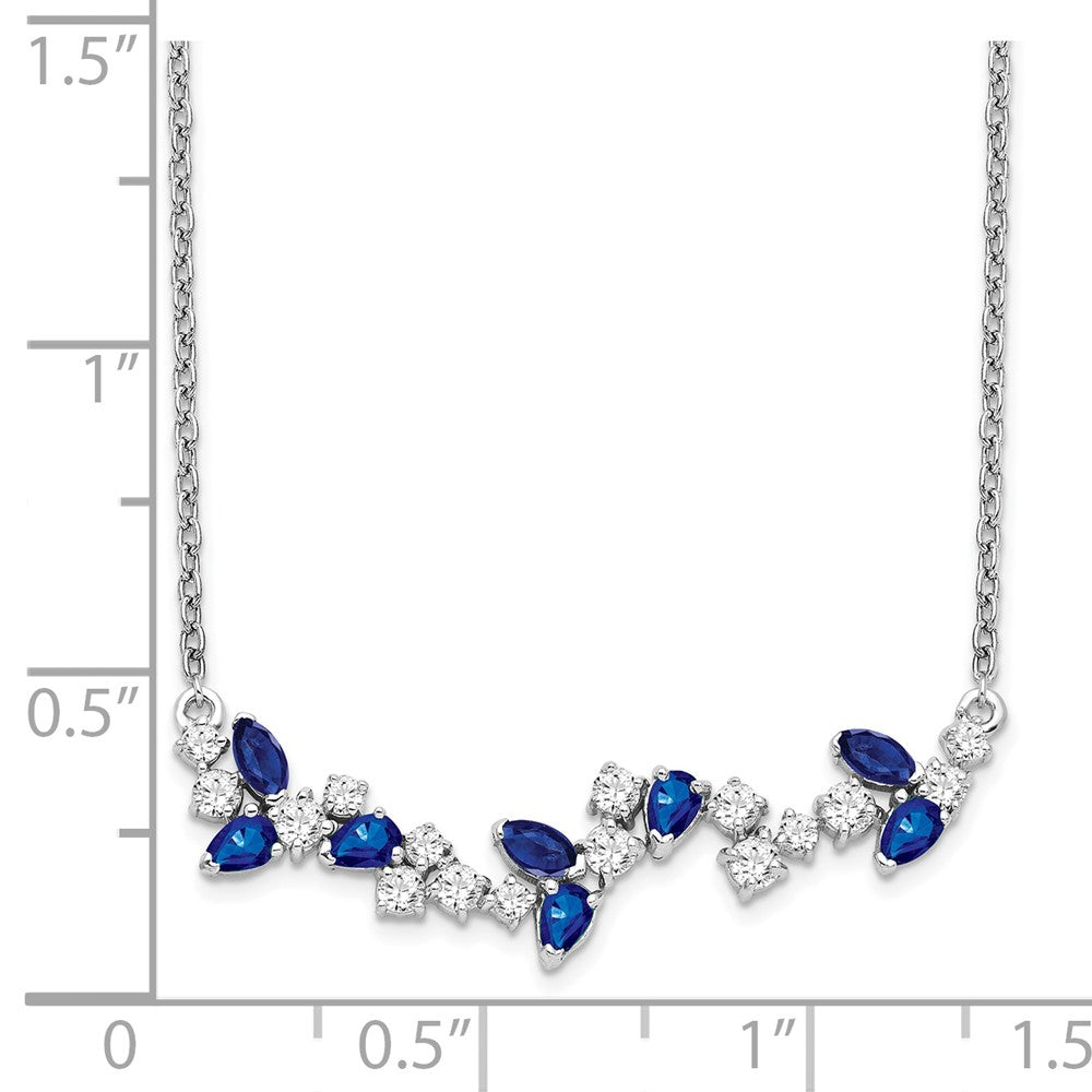 14K Weißgold Saphir und Echt Diamant 18 Zoll. Blumen Stab Halskette