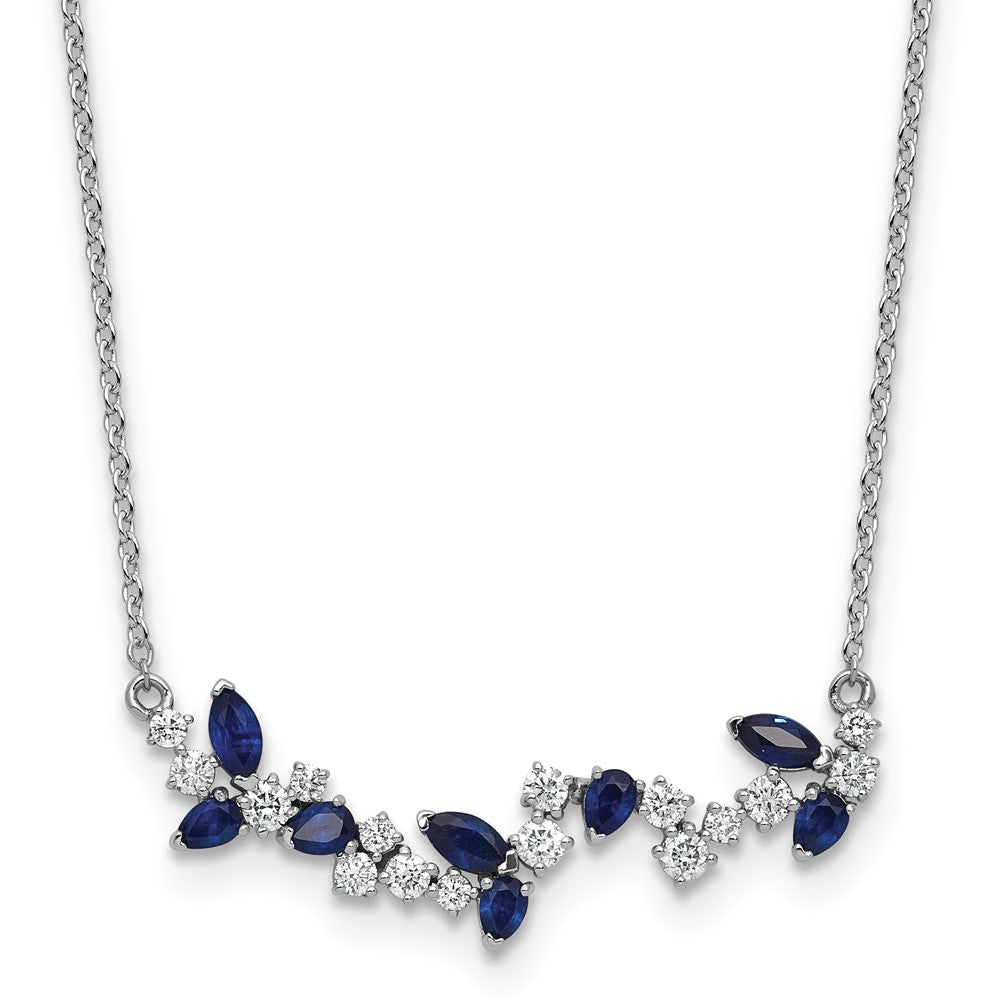 14K Weißgold Saphir und Echt Diamant 18 Zoll. Blumen Stab Halskette