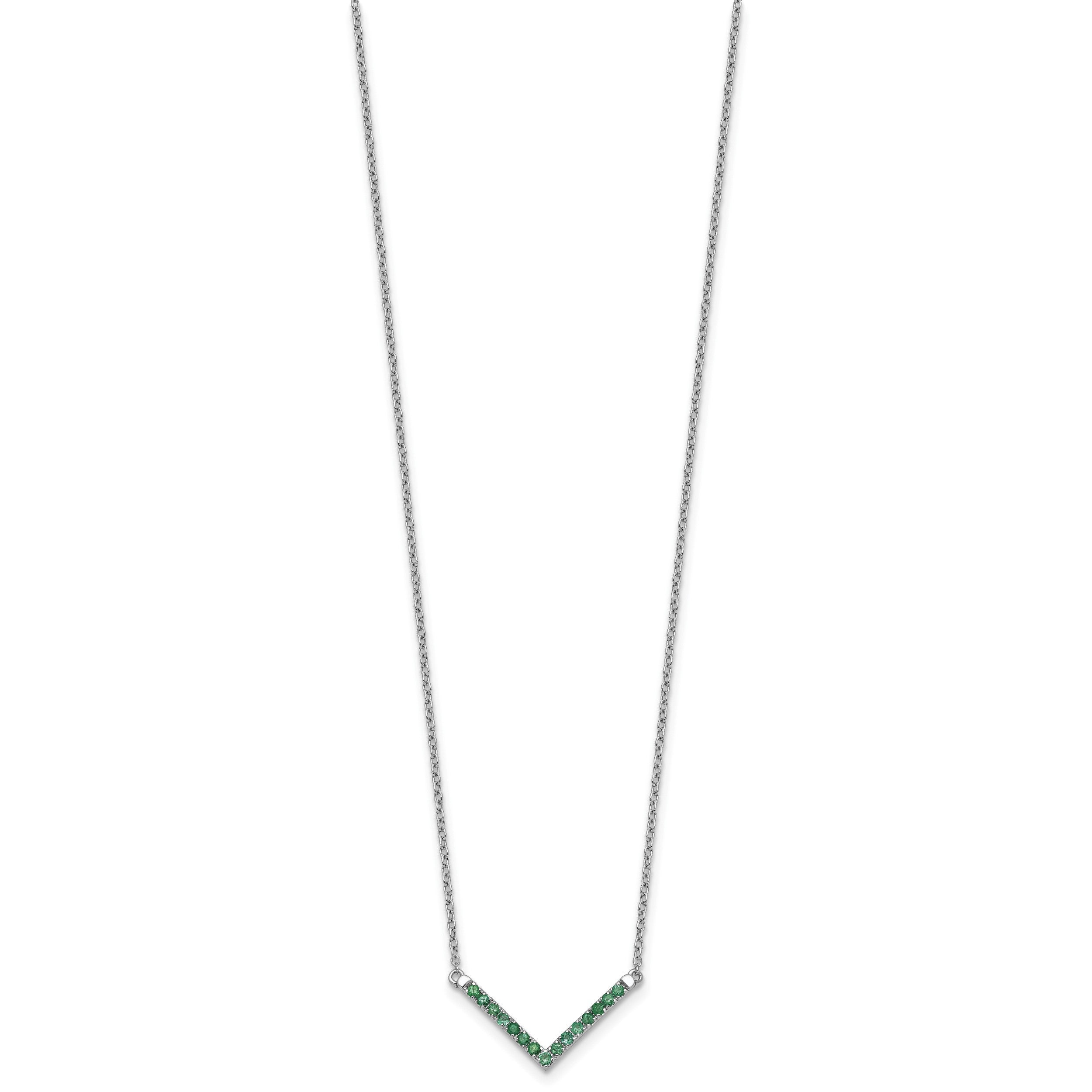 14K Weißgold Smaragd 18 Zoll. V-necklace
