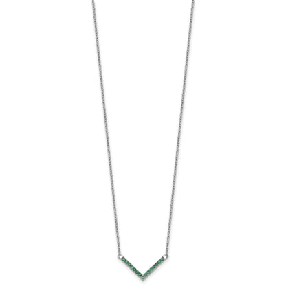 14K Weißgold Smaragd 18 Zoll. V-necklace
