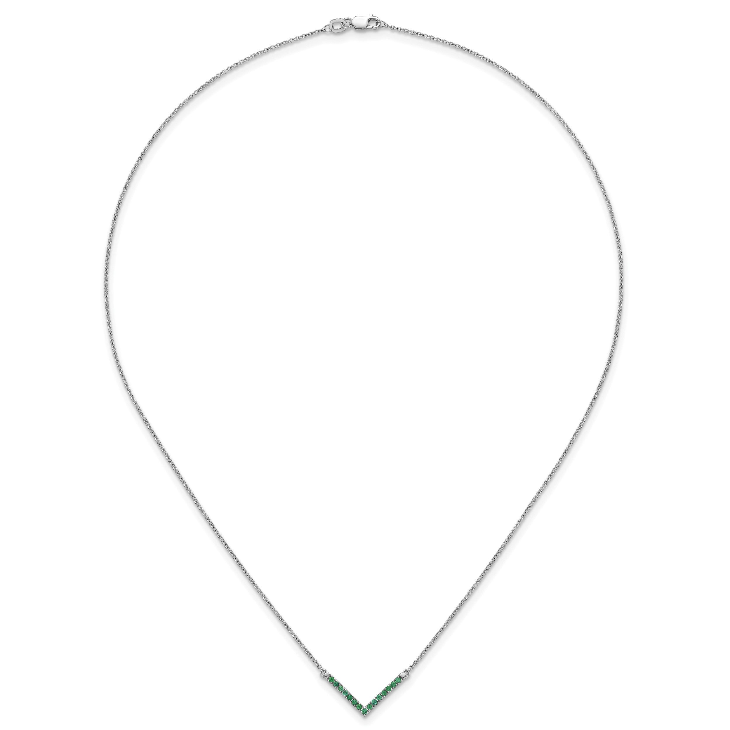 14K Weißgold Smaragd 18 Zoll. V-necklace
