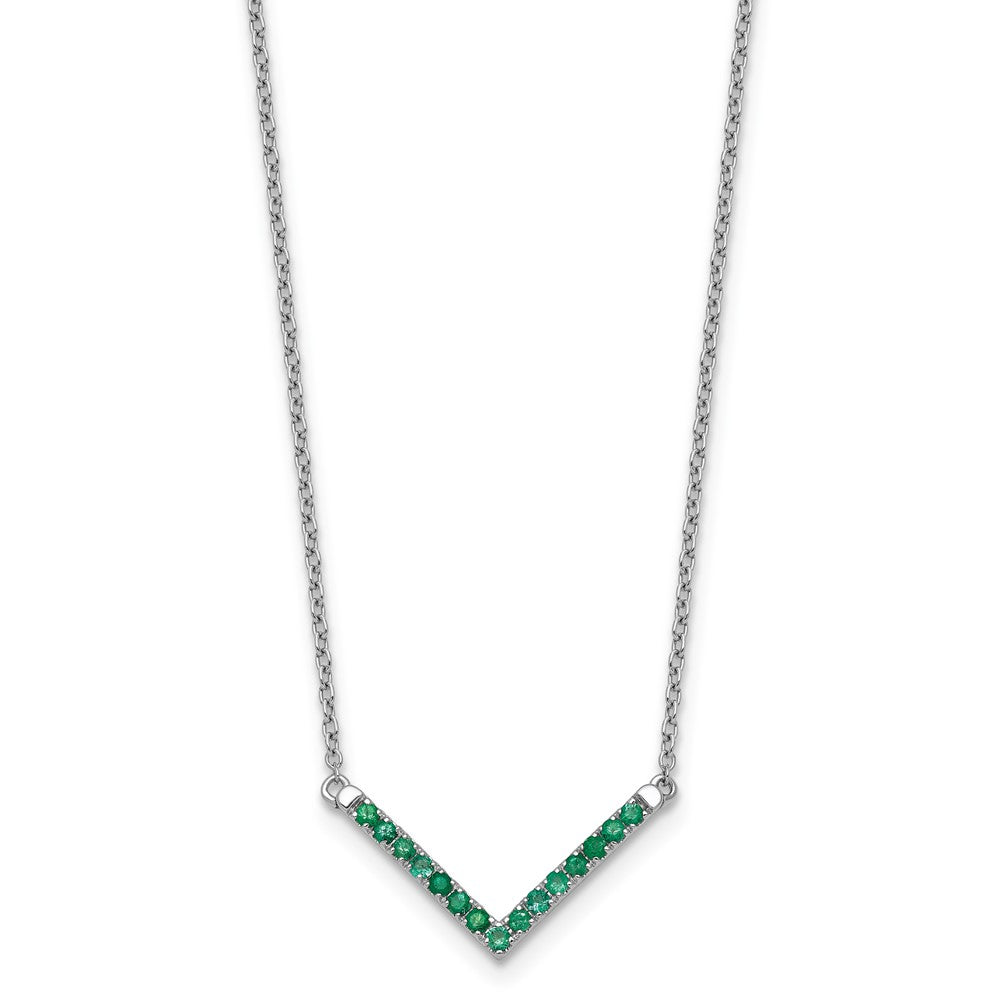 14K Weißgold Smaragd 18 Zoll. V-necklace
