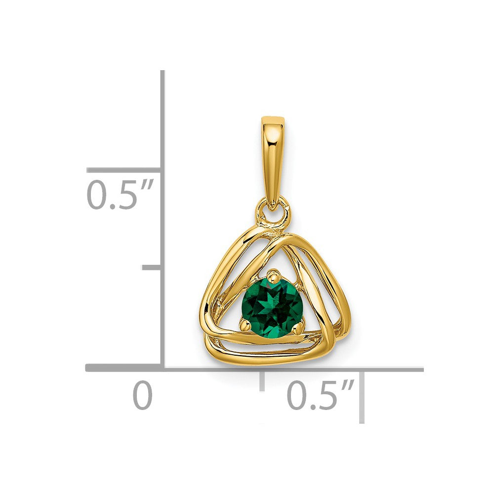 14K Gelbgold Anhänger mit dreieckigem gezüchtetem Smaragd