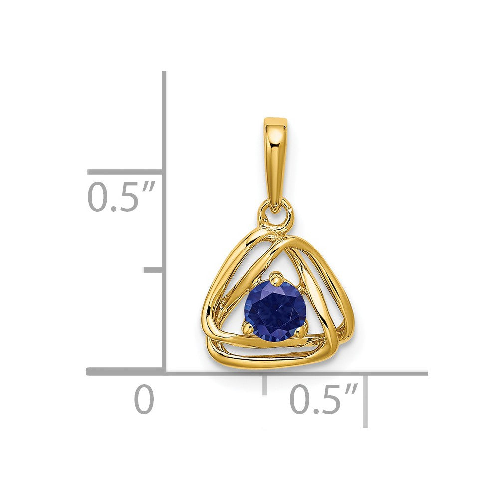14K Gelbgold Anhänger mit dreieckigem synthetischem Saphir