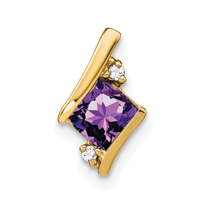 10K Gelbgold Kissen Amethyst und Diamant Kette Anhänger