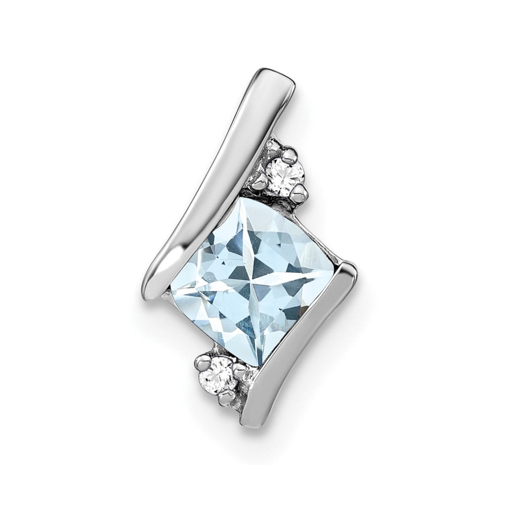 10K Weißgold Kissen Aquamarin und Diamant Kette Anhänger