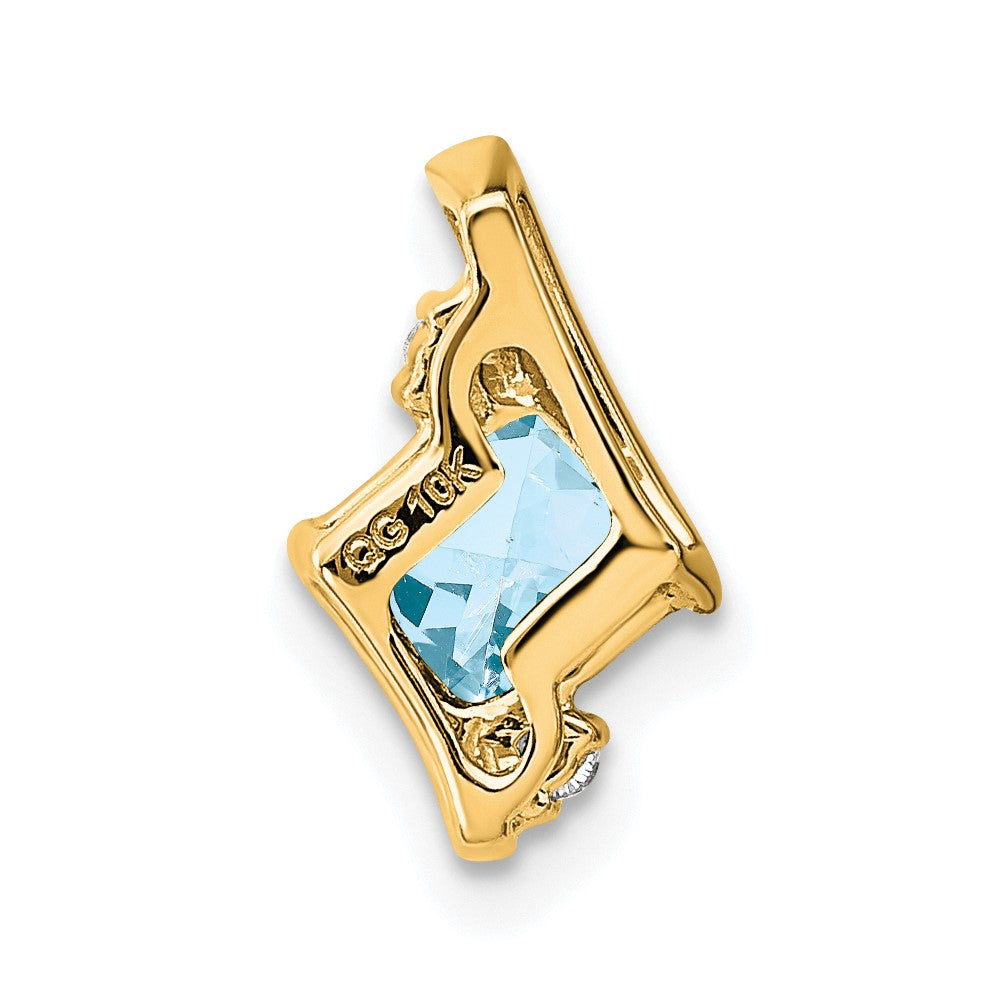 10K Gelbgold Kissen Aquamarin und Diamant Kette Anhänger