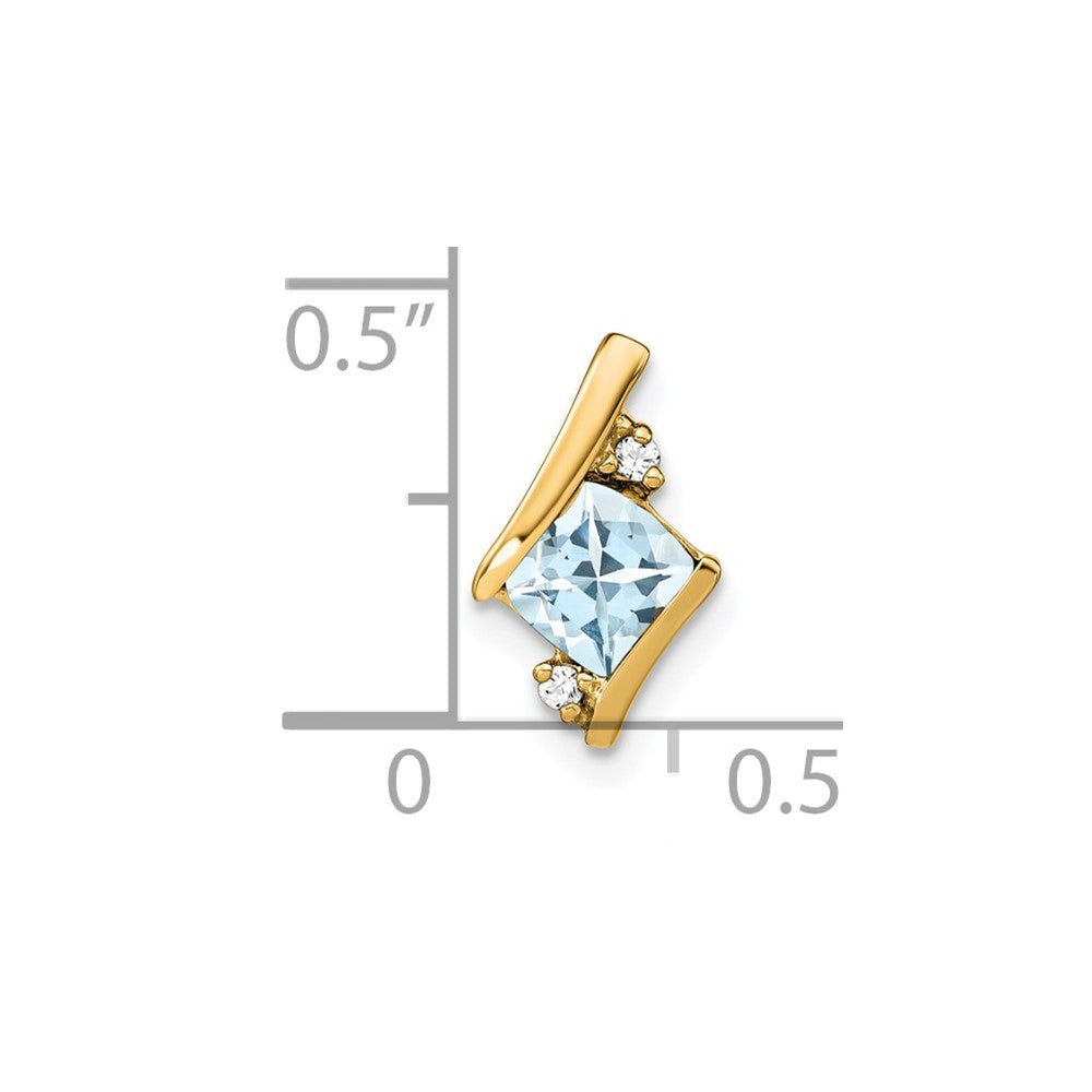 10K Gelbgold Kissen Aquamarin und Diamant Kette Anhänger
