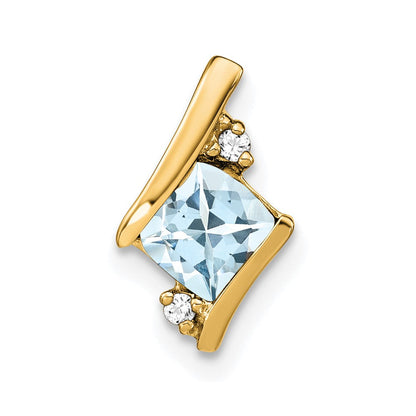 10K Gelbgold Kissen Aquamarin und Diamant Kette Anhänger