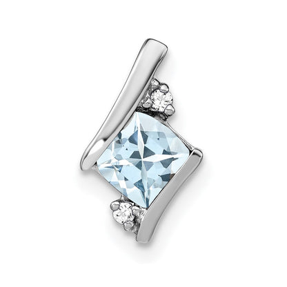 Sterling Silber Antik-Kissenschliff-Aquamarin- und Echtdiamant-Anhänger
