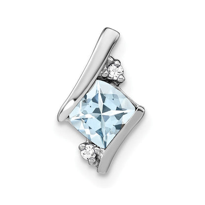 14K Weißgold Kissen Aquamarin und Diamant Kette Anhänger