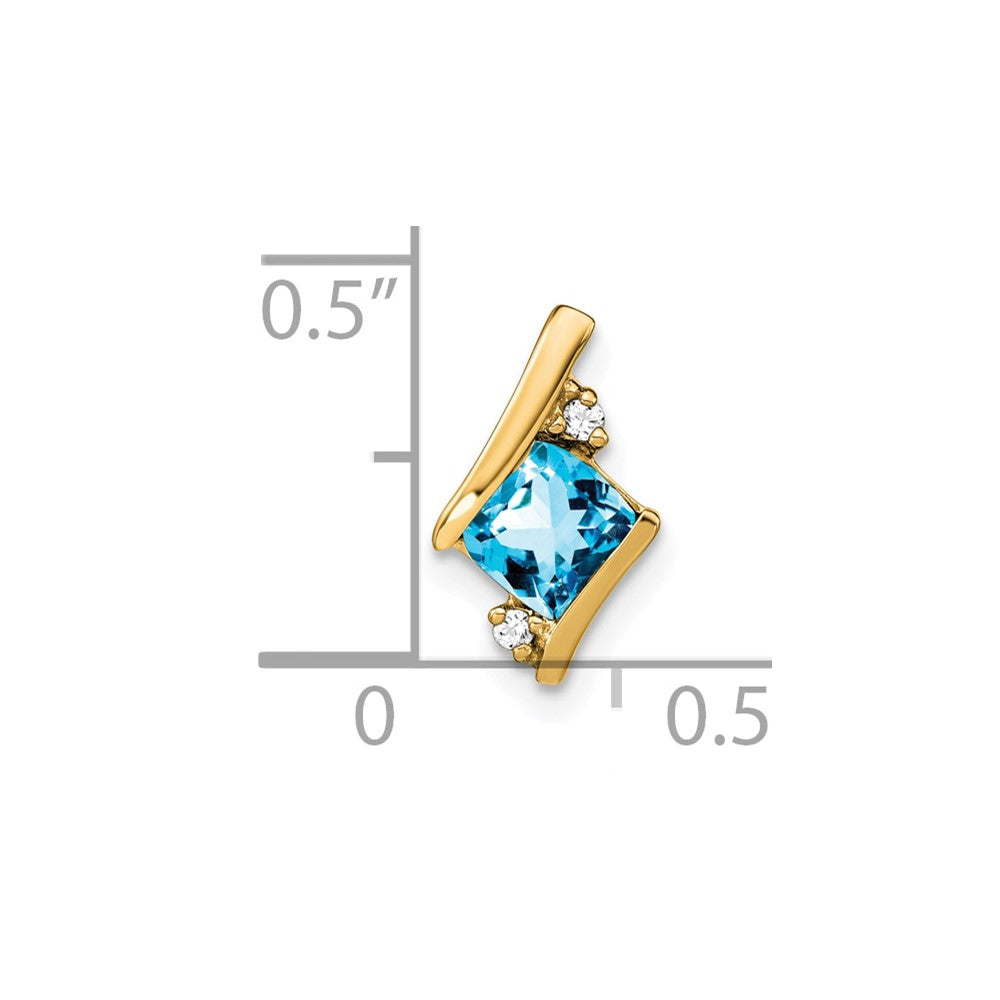10K Gelbgold Kissen Blautopas und Diamant Kette Anhänger