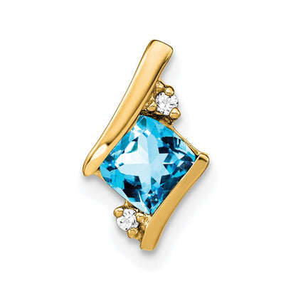 10K Gelbgold Kissen Blautopas und Diamant Kette Anhänger