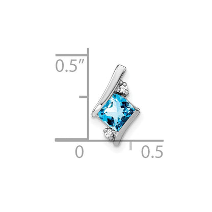 Sterling Silber Antiker Kissenschliff Blautopas und Echter Diamant Anhänger