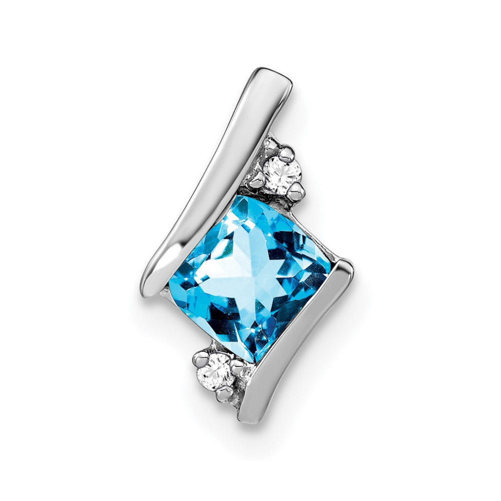 Sterling Silber Antiker Kissenschliff Blautopas und Echter Diamant Anhänger