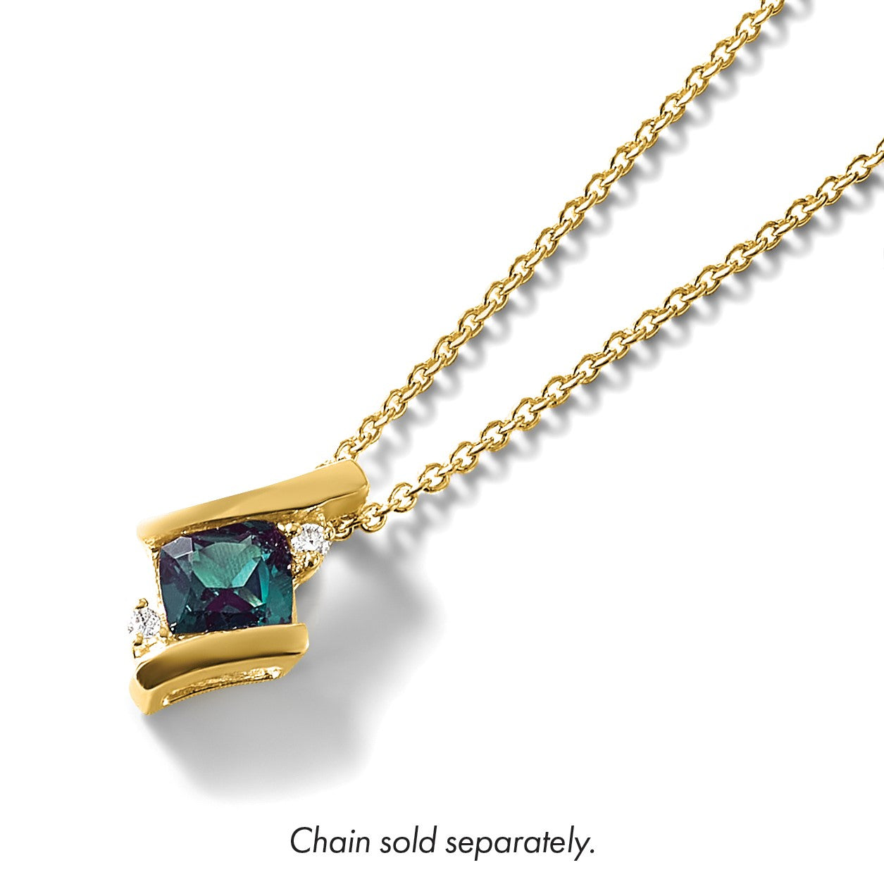 10K Gelbgold Kissen Cr. Alexandrite und Diamant Kette Anhänger