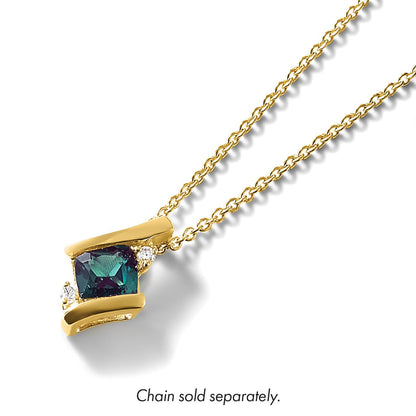10K Gelbgold Kissen Cr. Alexandrite und Diamant Kette Anhänger
