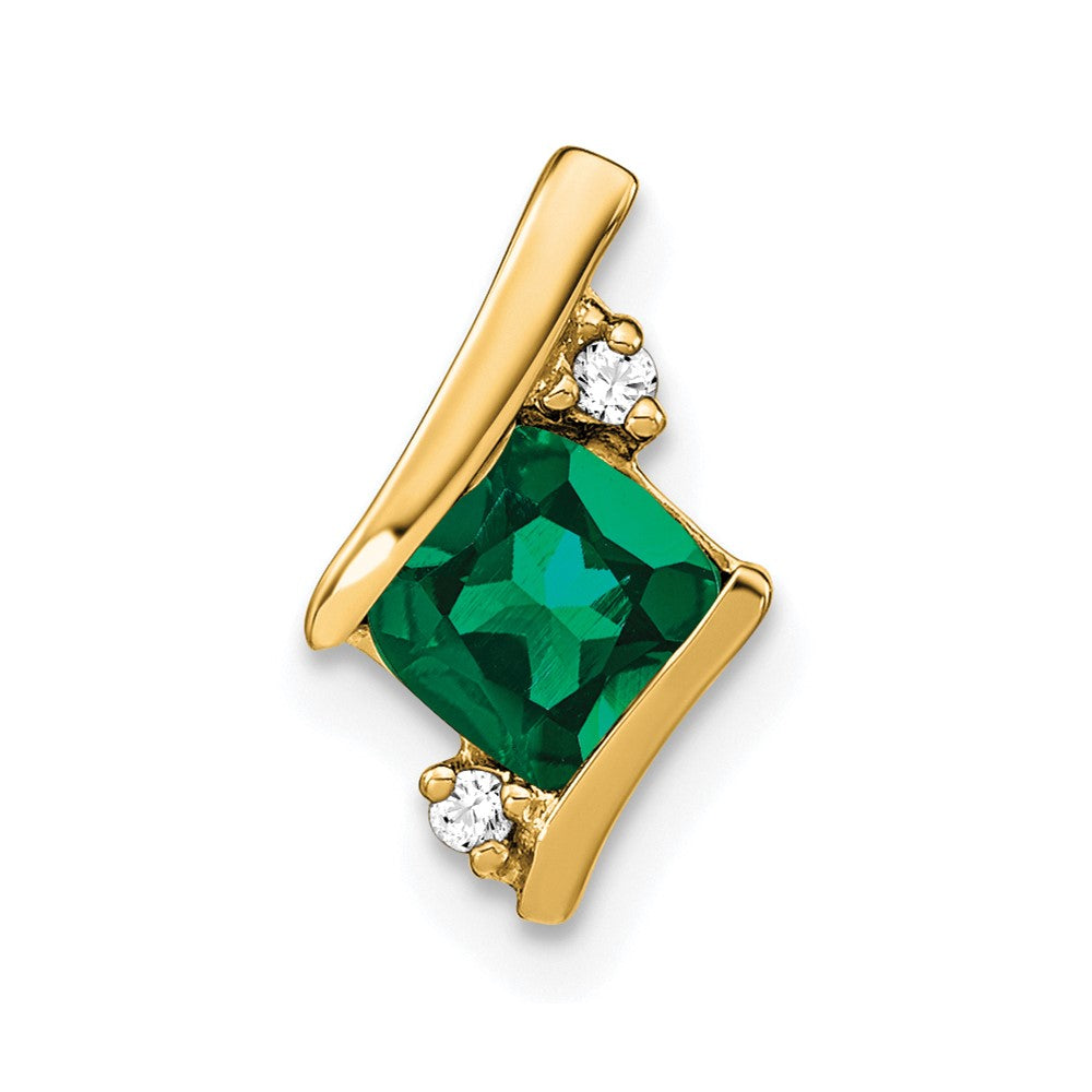 10K Gelbgold Kissen Cr. Smaragd und Diamant Kette Anhänger