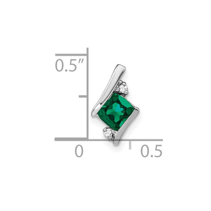 Sterling-Silber-Anhänger mit antikem Kissenschliff-Smaragd (Cr.) und echtem Diamant