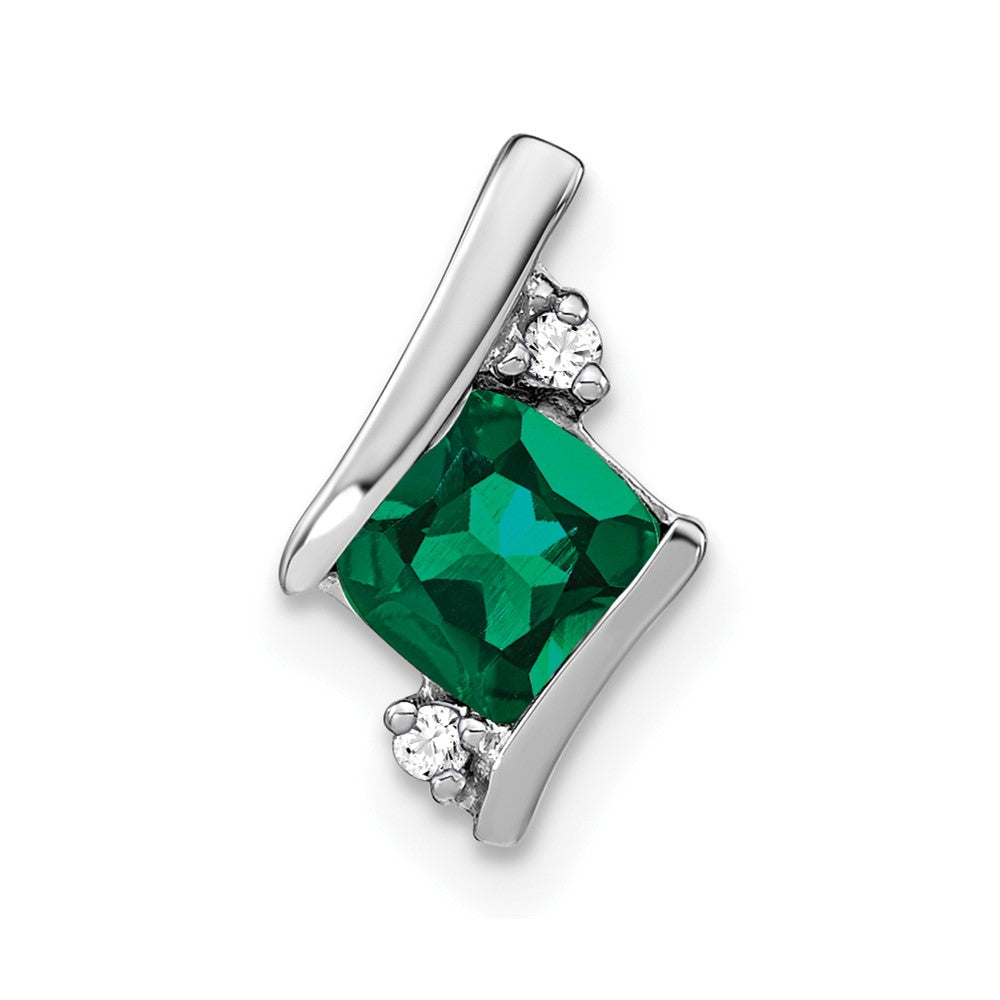 Sterling-Silber-Anhänger mit antikem Kissenschliff-Smaragd (Cr.) und echtem Diamant