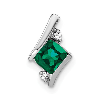 Sterling-Silber-Anhänger mit antikem Kissenschliff-Smaragd (Cr.) und echtem Diamant