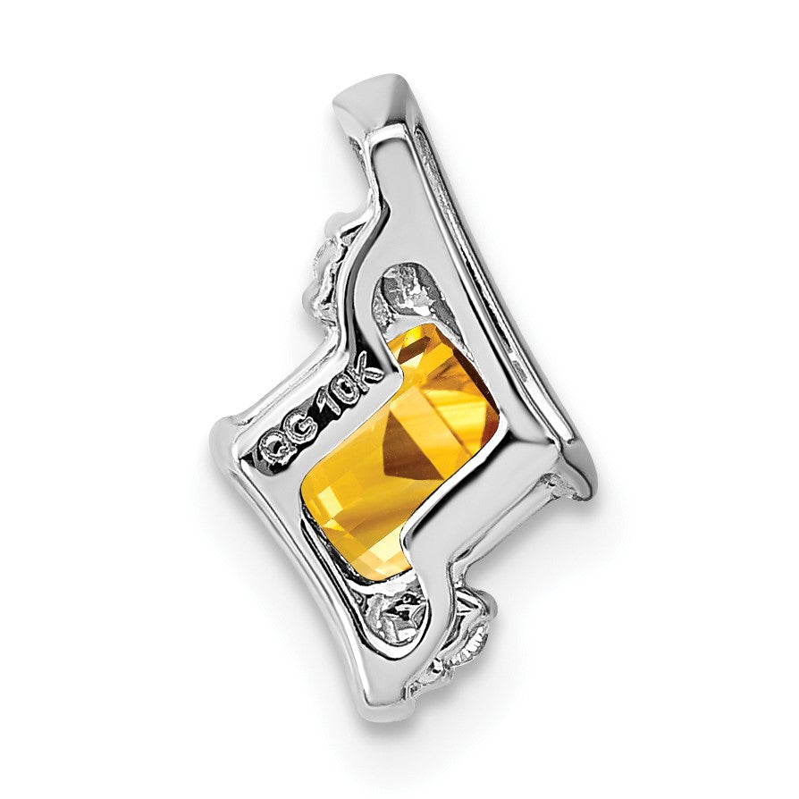 10K Weißgold Kissen Citrin und Diamant Kette Anhänger