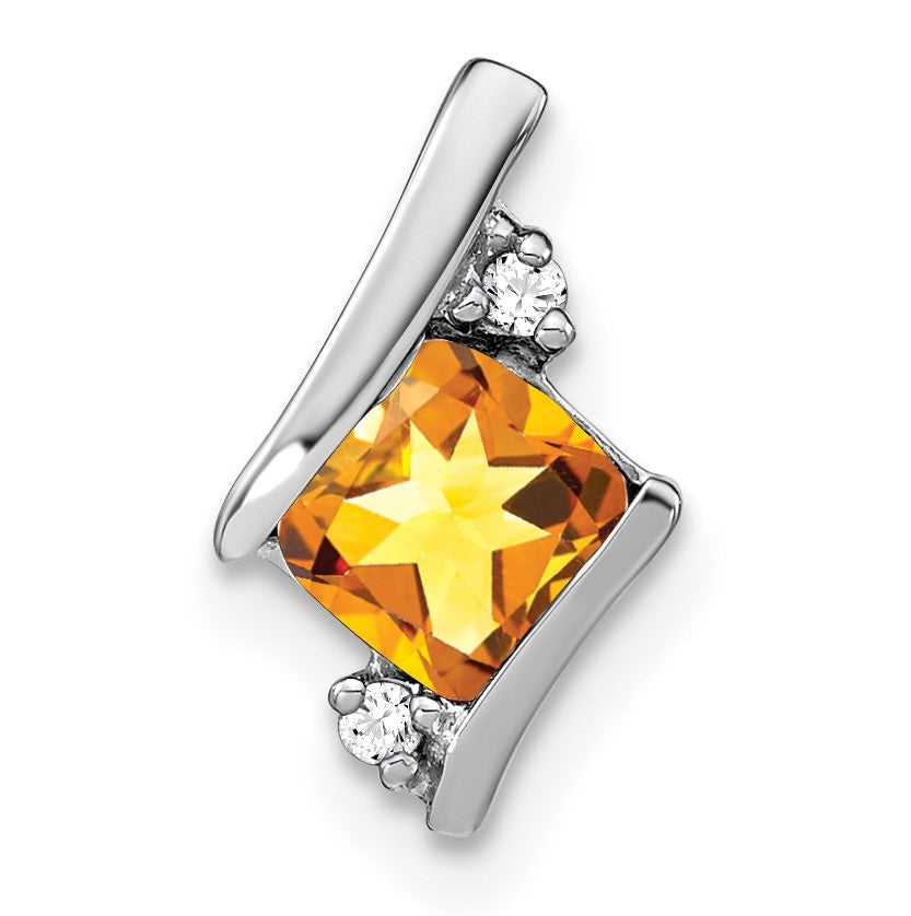 10K Weißgold Kissen Citrin und Diamant Kette Anhänger