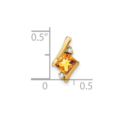 10K Gelbgold Kissen Citrin und Diamant Kette Anhänger