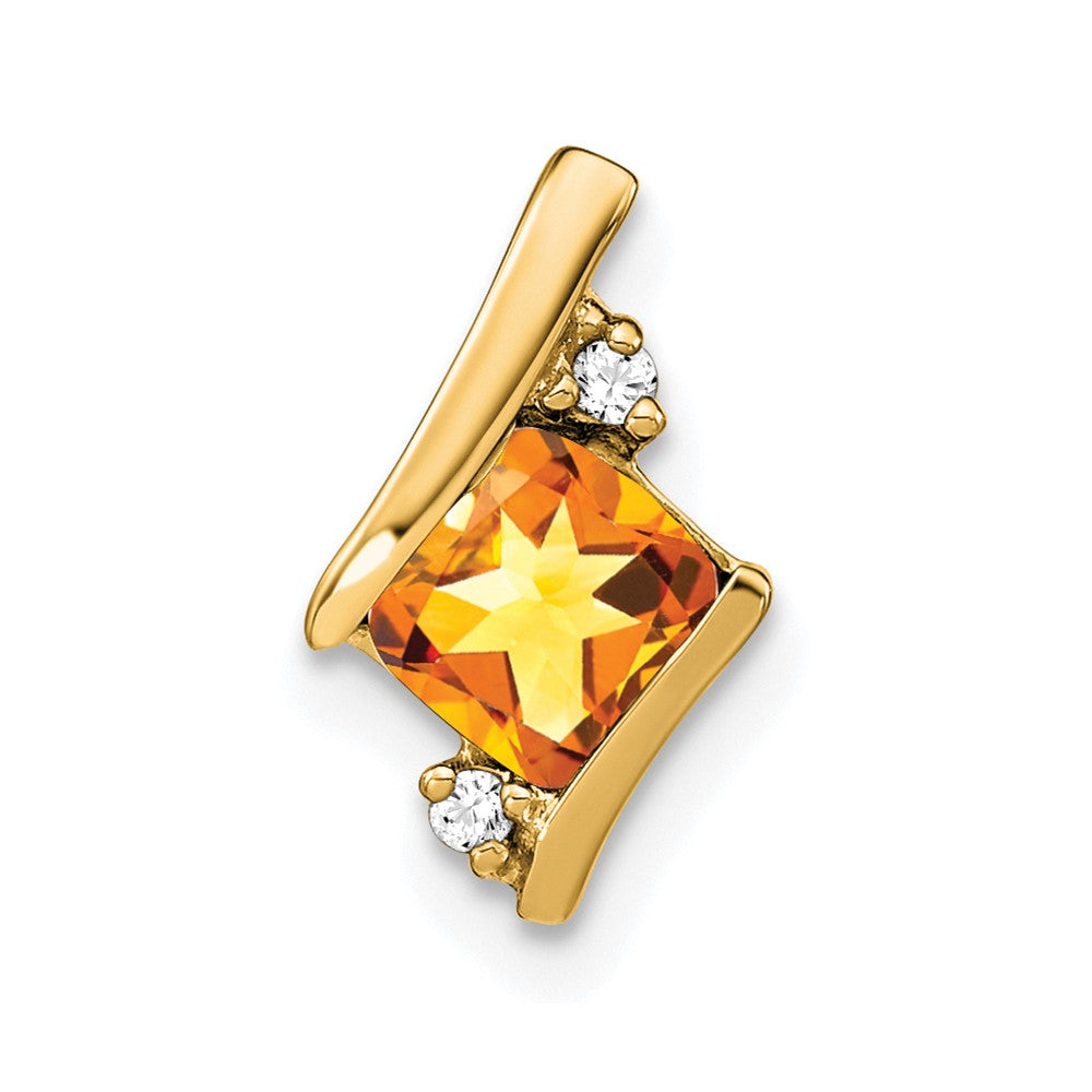 10K Gelbgold Kissen Citrin und Diamant Kette Anhänger