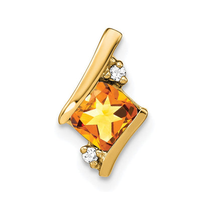 10K Gelbgold Kissen Citrin und Diamant Kette Anhänger