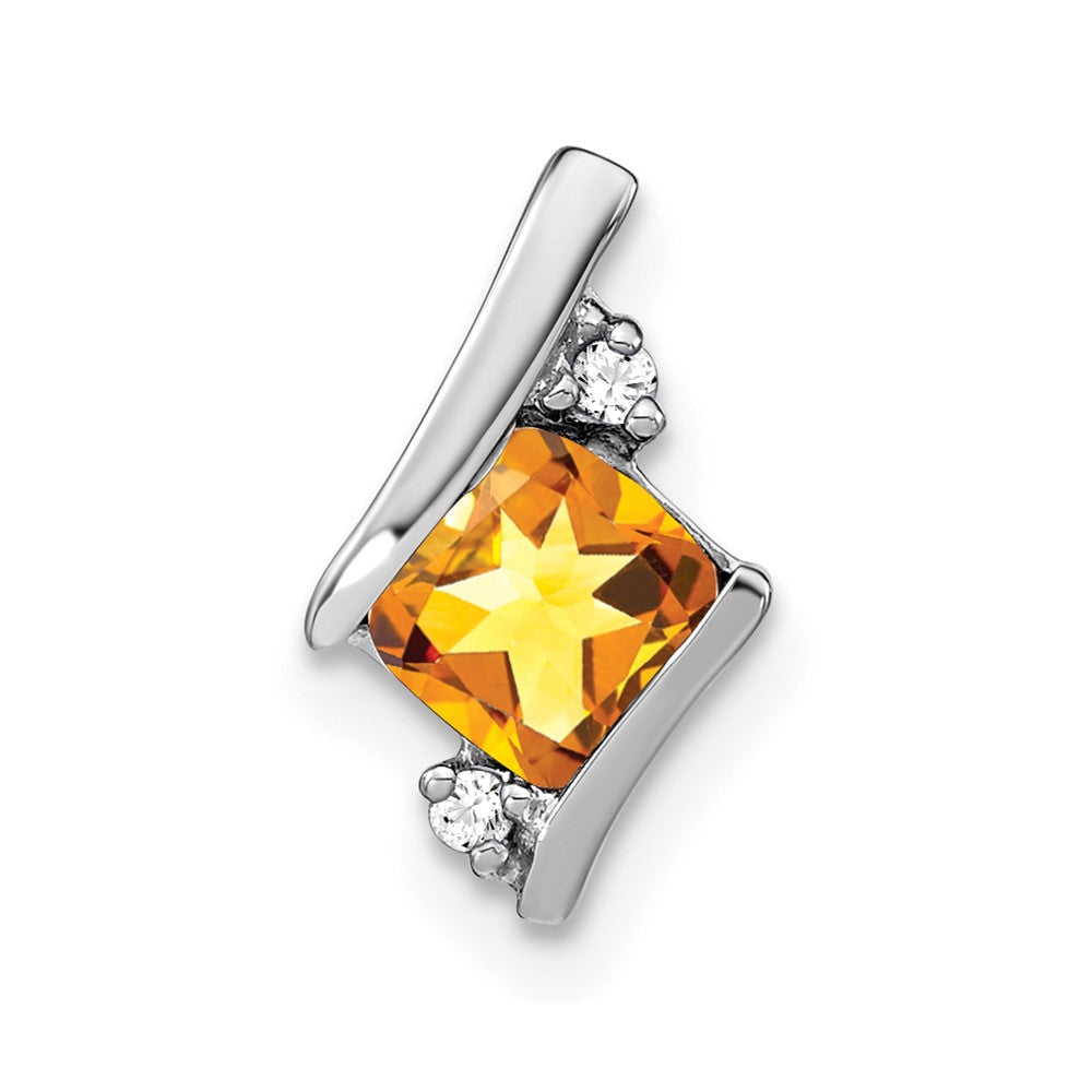 Sterling Silber Antiker Kissenschliff-Citrin- und Echtdiamant-Anhänger