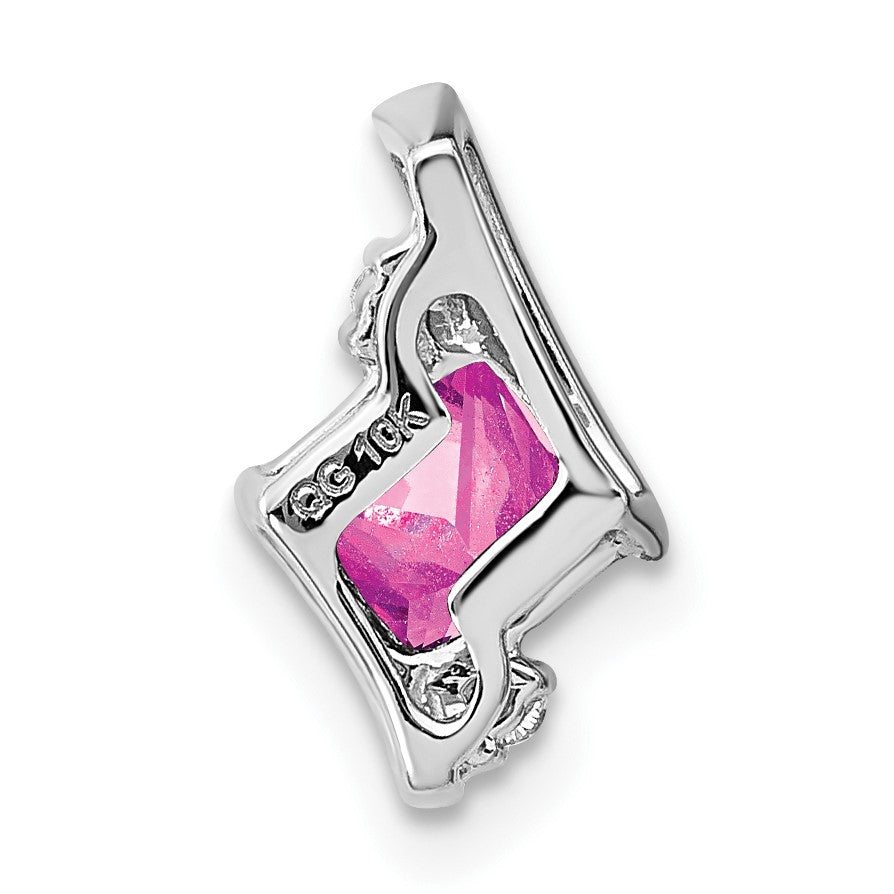 10K Weißgold Kissen Cr. Rosa Saphir und Diamant Kette Anhänger