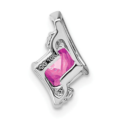 10K Weißgold Kissen Cr. Rosa Saphir und Diamant Kette Anhänger