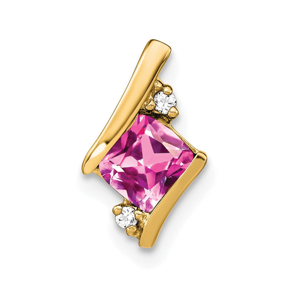 10K Gelbgold Kissen Cr. Rosa Saphir und Diamant Kette Anhänger