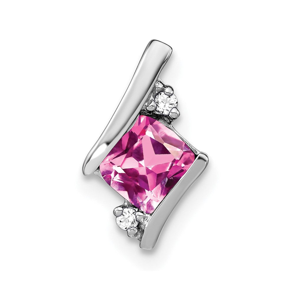 Sterling Silber Antiker Kissenschliff Pink Saphir und Echter Diamant Anhänger