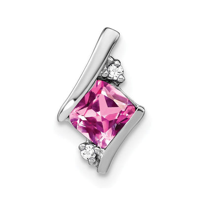 Sterling Silber Antiker Kissenschliff Pink Saphir und Echter Diamant Anhänger