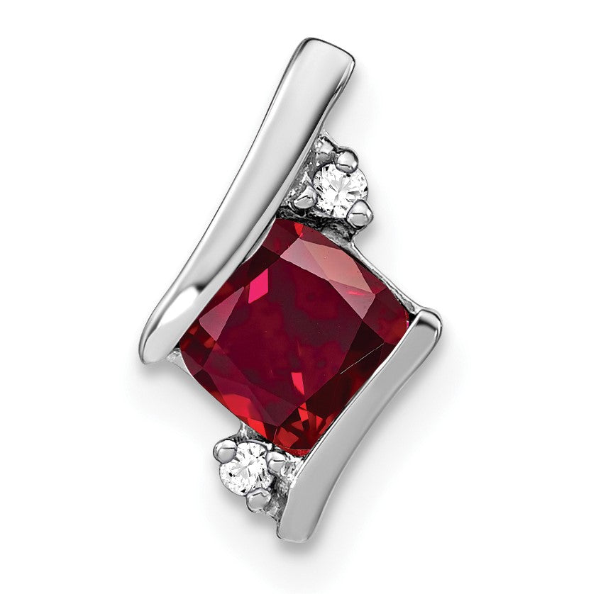 10K Weißgold Kissen Cr. Rubin und Diamant Kette Anhänger