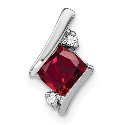 10K Weißgold Kissen Cr. Rubin und Diamant Kette Anhänger