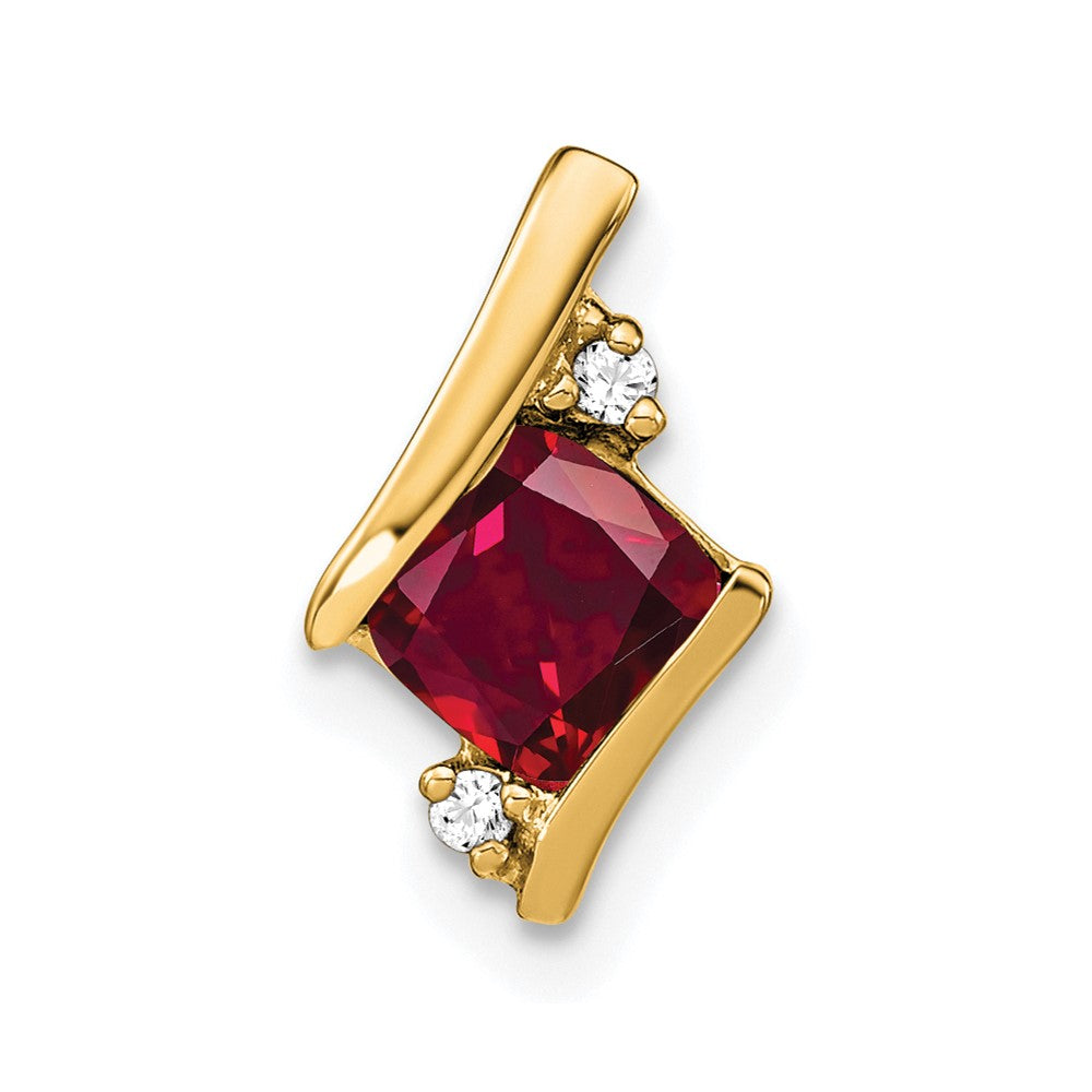 10K Gelbgold Kissen Cr. Rubin und Diamant Kette Anhänger