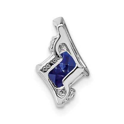 10K Weißgold Kissen Cr. Saphir und Diamant Kette Anhänger