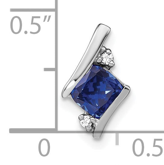 10K Weißgold Kissen Cr. Saphir und Diamant Kette Anhänger