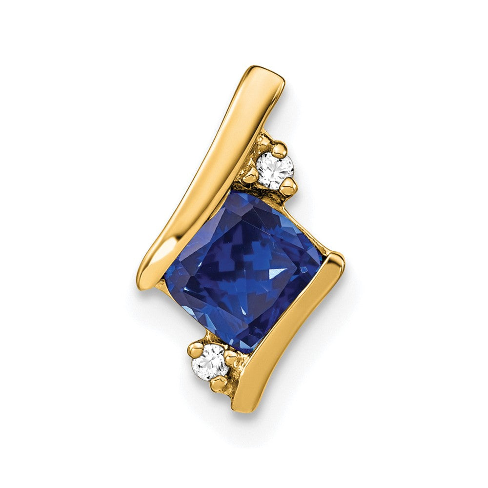 10K Gelbgold Kissen Cr. Saphir und Diamant Kette Anhänger