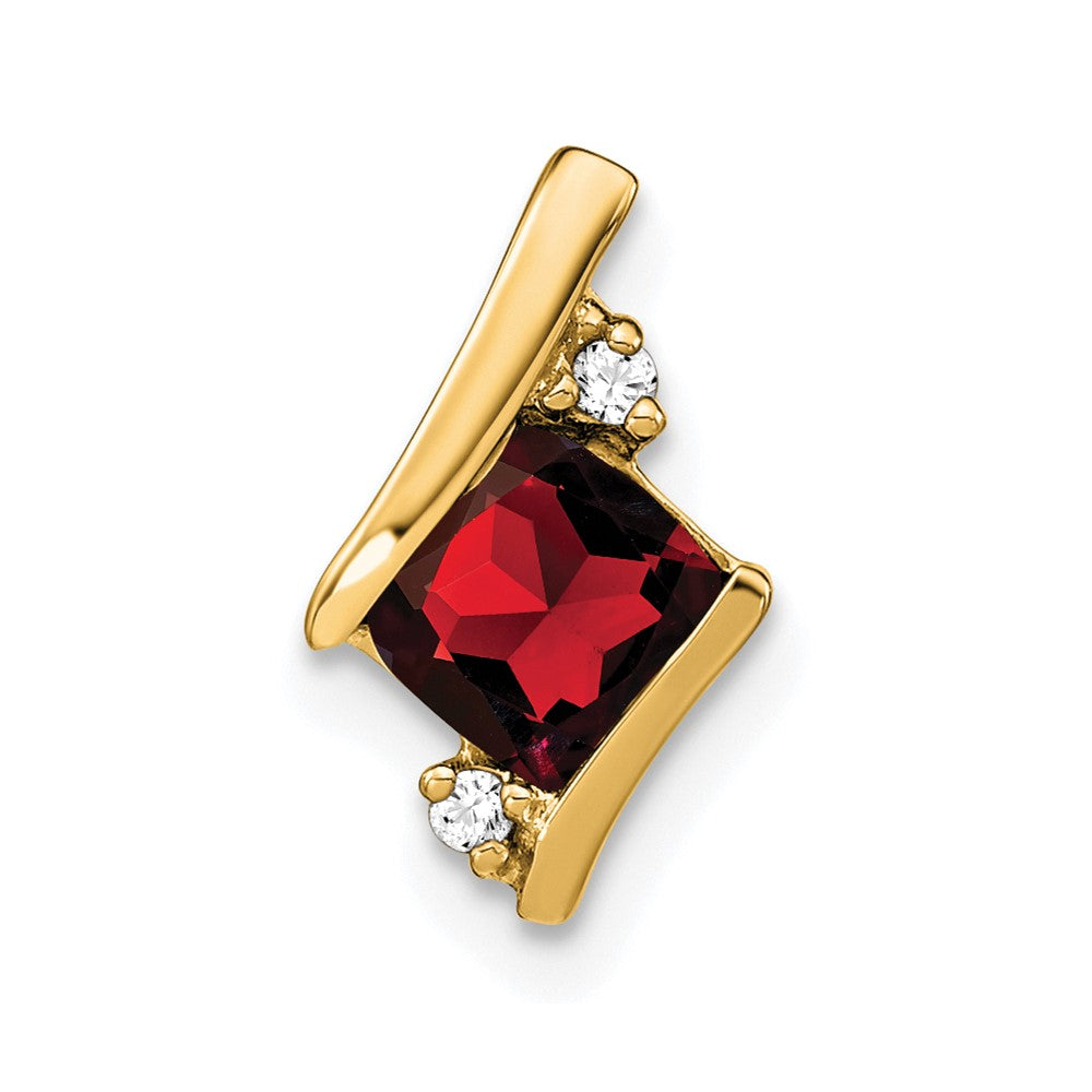 10K Gelbgold Kissen Granat und Diamant Kette Anhänger