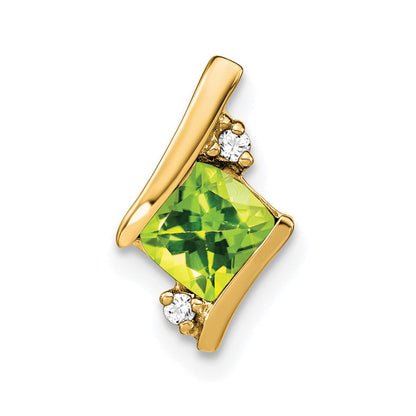 10K Gelbgold Kissen Peridot und Diamant Kette Anhänger