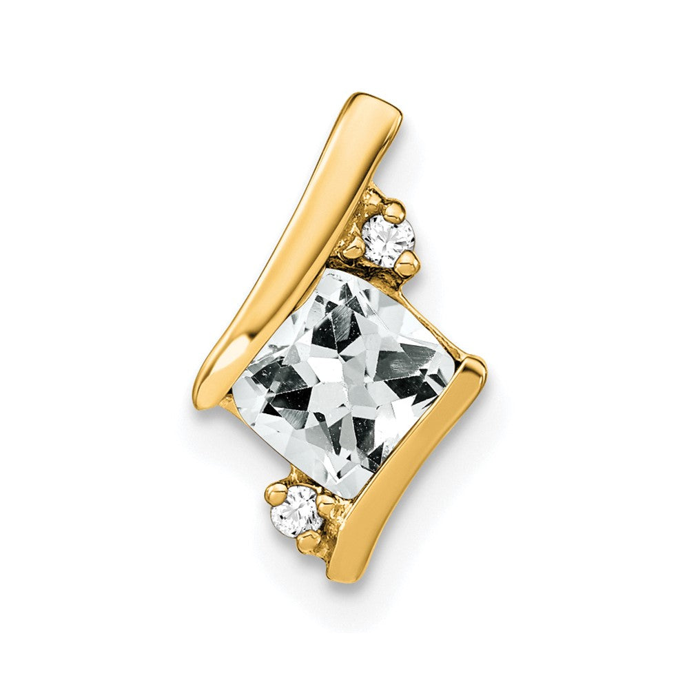 10K Gelbgold Kissen Weiß Topas und Diamant Kette Anhänger